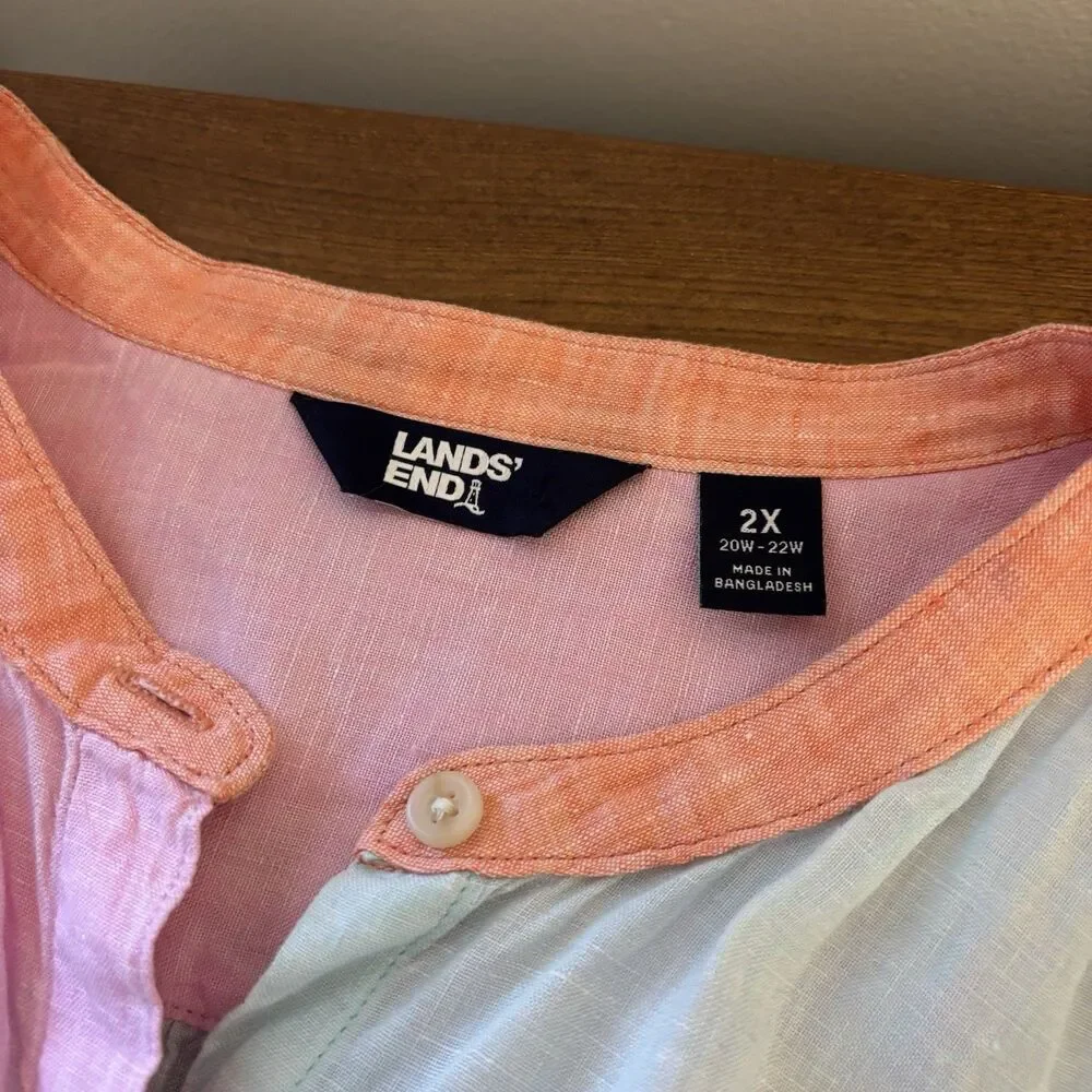 Lands' End Women's 2X Linen Pastel Multi Colorblock Long Sleeve Shirt Tunic - Picture 4 of 8